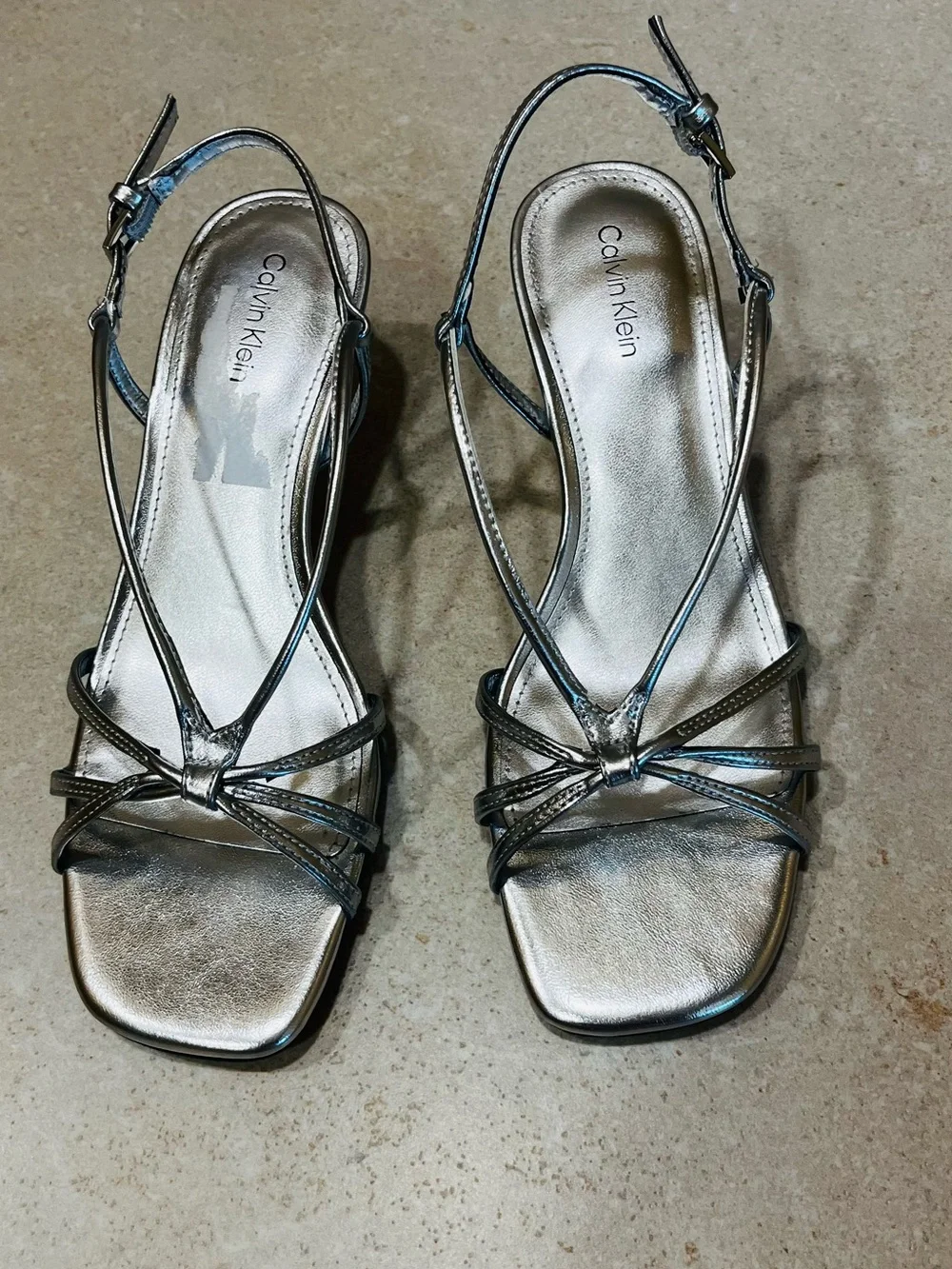 Calvin Klein Metallic Silver Strappy Slingback Heels